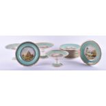 A hand painted Spode ceramics dessert service each piece with a famous landscape, all named to base,