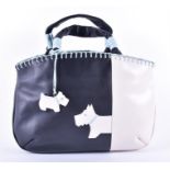 A contemporary designer leather handbag by Radley in stitched black and white leather, bordered with