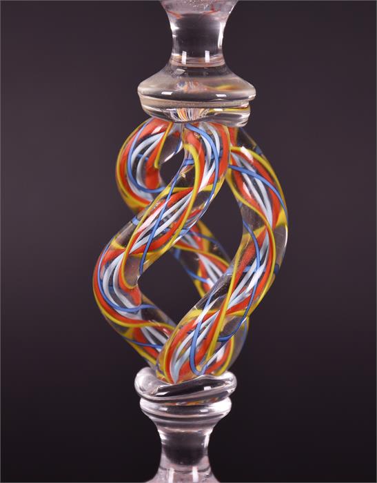 A Murano Latticino lampwork goblet the clear body and base with latticed red and white decoration, - Image 6 of 8