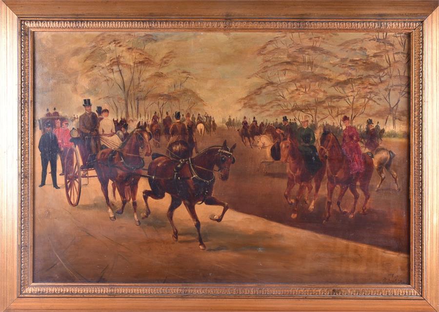 A pair of Victorian equestrian scenes one depicting a hunting scene and the other a busy park, - Image 6 of 16