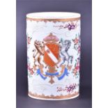 A large Samson ceramic cylindrical tankard with hand painted and enamelled decoration detailing an
