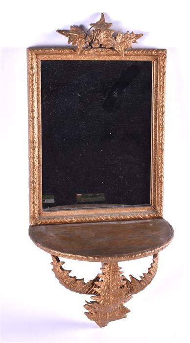 A small Victorian gilt wood wall sconce, backed by a framed mirror decorated with applied fern - Image 2 of 4