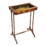 A Regency rosewood rectangular planter with removable tray, supported on turned column with