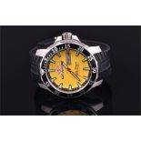 A large Seapro Scuba Dragon divers watch the yellow engine turned dial with large luminous hour