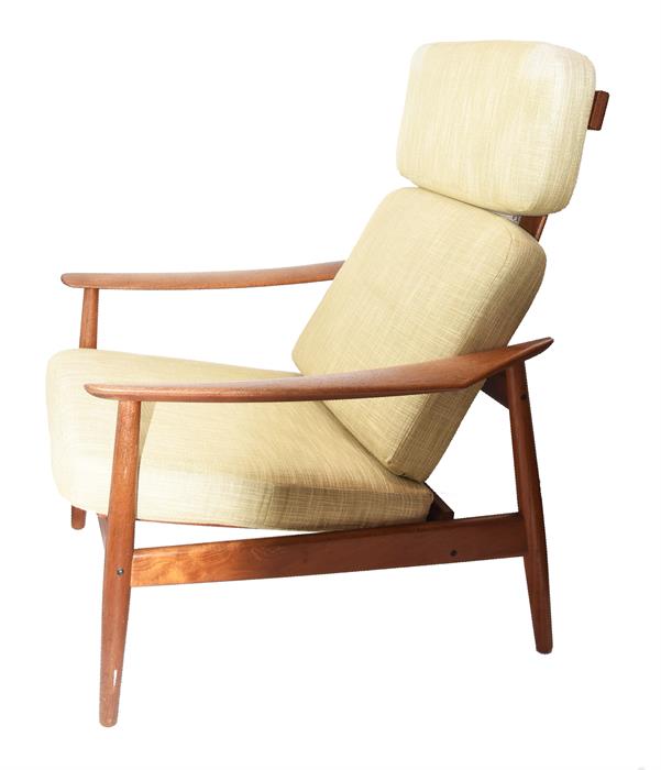 Arne Vodder for France & Son, Denmark a 1960s teak reclining lounge chair, with pale green - Image 2 of 2