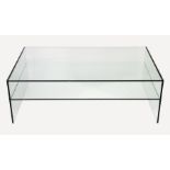 A large contemporary glass coffee table with shelf below, 120 cm x 70 cm.
