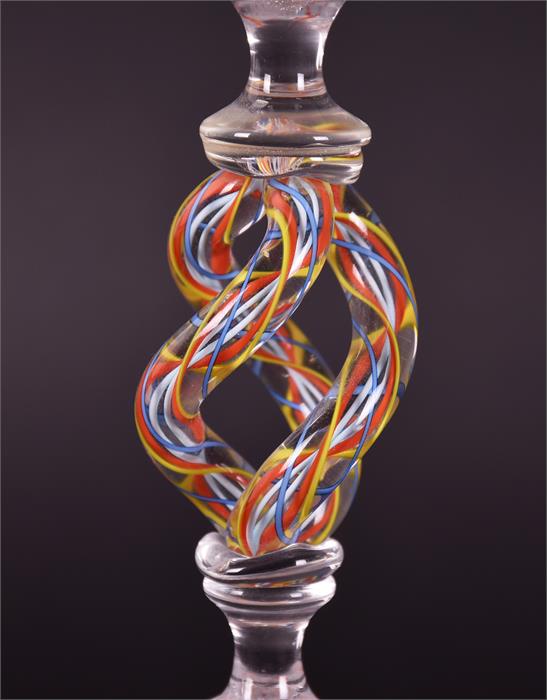 A Murano Latticino lampwork goblet the clear body and base with latticed red and white decoration, - Image 5 of 8