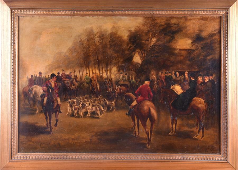 A pair of Victorian equestrian scenes one depicting a hunting scene and the other a busy park, - Image 2 of 16