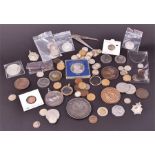 A collection of assorted coinage and medallions including a 1780 Maria Theresia Thala silver coin,