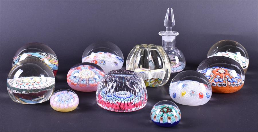 A collection of twelve assorted glass paperweights brightly coloured and of varying shapes and - Image 4 of 6