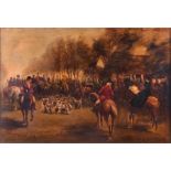 A pair of Victorian equestrian scenes one depicting a hunting scene and the other a busy park,