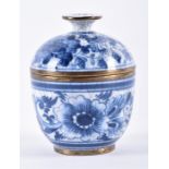 An early 20th century Chinese porcelain blue and white lidded bowl with crackle-glazed finish,