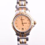 A ladies two-tone stainless steel wristwatch, Gucci the gilt dial with gilt baton numerals, date