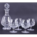 A Waterford decanter together with four brandy balloons decanter 24 cm high, balloons 13.5 cm