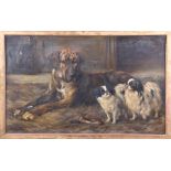 Florence Jay, British, an early 20th century oil on canvas study of dogs in a country house interior