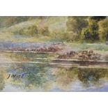 Two 20th century watercolour landscapes  the larger initialled and dated JW 75 to lower left, the