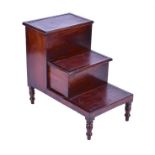 A set of Georgian mahogany library steps the top two steps lifting to reveal storage space within,