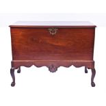 A large George II red walnut silver chest, probably Irish the plain top with moulded rim and opening