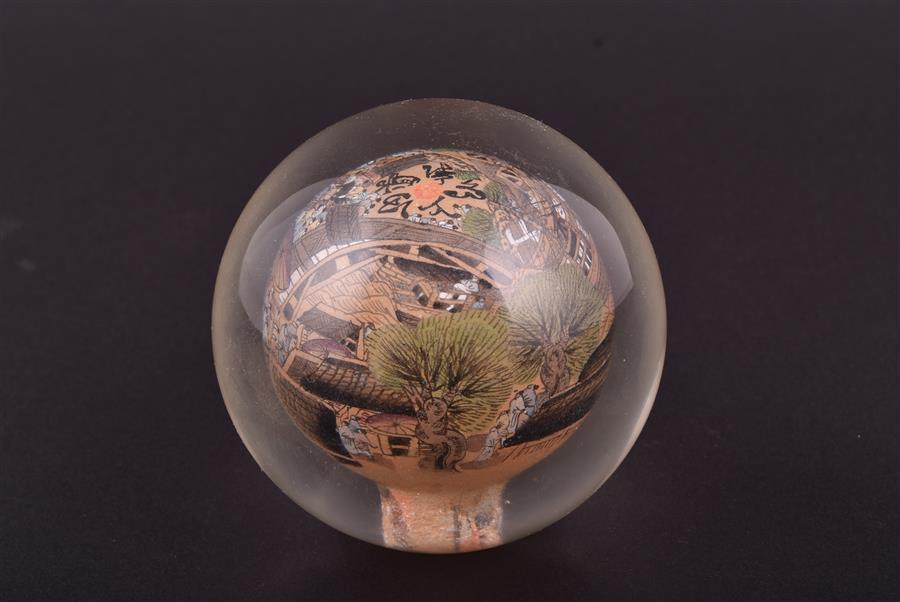 A Chinese reverse painted glass paperweight of rounded form, decorated from the inside with delicate - Image 8 of 10