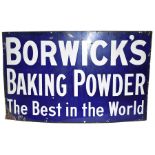 A large early 20th century Borwick's Baking Powder enamel advertising sign The Best in the World,