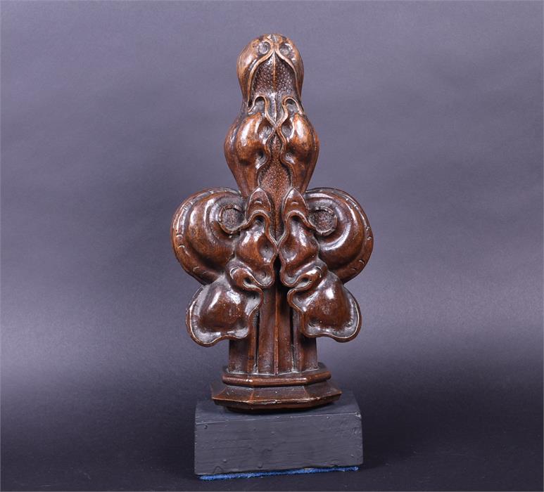 A 19th century ecclesiastical carved oak finial of symmetrical foliate form, in the Flemish style, - Image 2 of 3