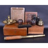 A collection of miscellaneous items to include a two-draw brass telescope by Taunton, London, a pair