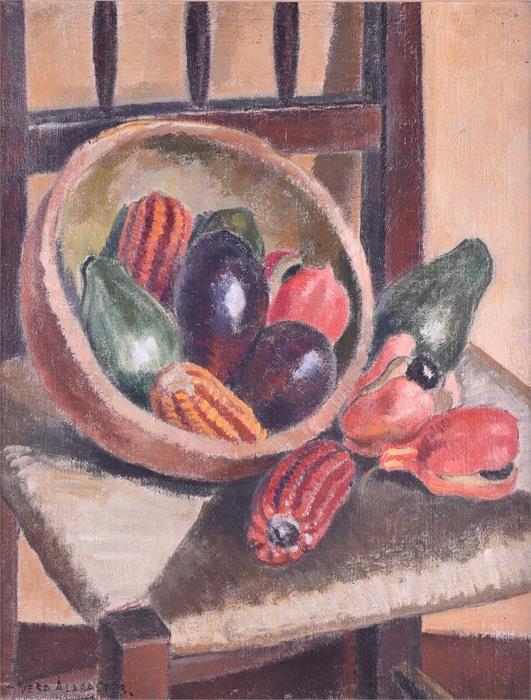 Vera Alabaster (1889-1964) Scottish still life with gourds, oil on board, signed to lower left,