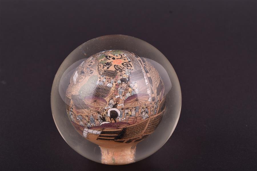 A Chinese reverse painted glass paperweight of rounded form, decorated from the inside with delicate - Image 6 of 10