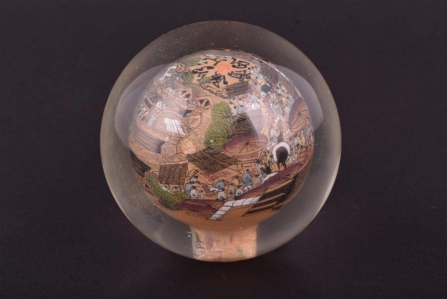 A Chinese reverse painted glass paperweight of rounded form, decorated from the inside with delicate - Image 9 of 10