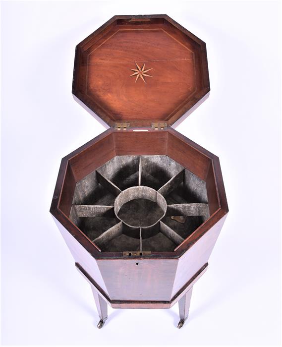 A fine George III octagonal wine cooler with cross-banded decoration, the tapering sides with oval - Image 12 of 14