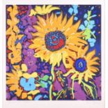 Two brightly coloured decorative prints of sunflowers Sunburst and Heart of Gold, numbered 79/350