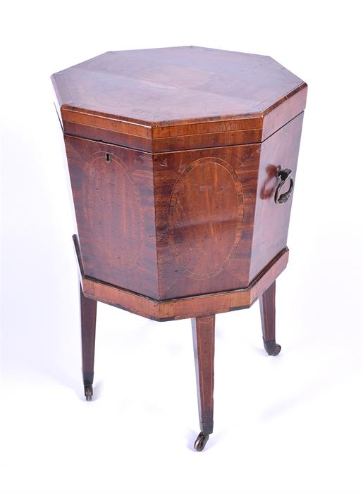 A fine George III octagonal wine cooler with cross-banded decoration, the tapering sides with oval - Image 8 of 14