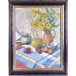 Circle of Alberto Morocco RSA RSW (1917-1998) Scottish still life with yellow flowers, oil on board,