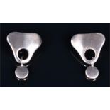 A pair of Georg Jensen silver drop earrings each in the form of triangle suspended with a round