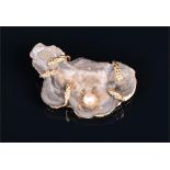 A 14ct yellow gold, druzy, and pearl pendant / brooch of naturalistic form, the yellow gold mount