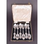 A cased set of six early Victorian silver teaspoons London 1838 & 1842, by William Theobalds &