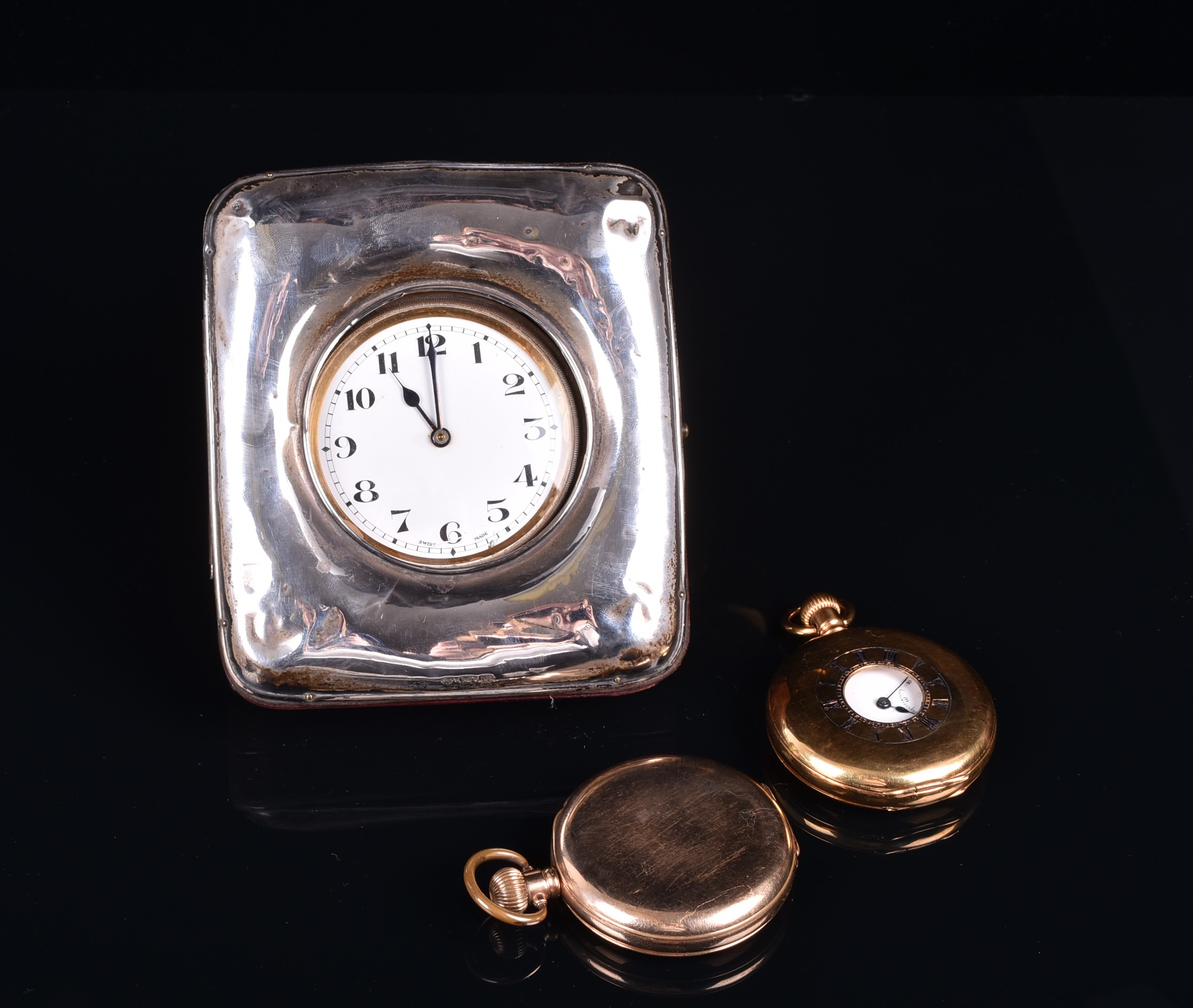 A Prescot gold plated half hunter pocketwatch together with a Waltham USA gold plated full hunter