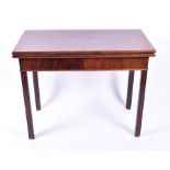 An early 19th century mahogany folding tea table with central fold on brass hinges, 88.5 x 91 cm