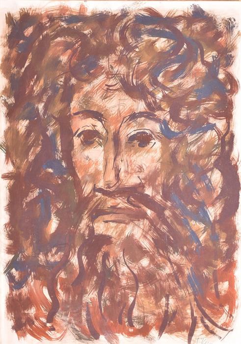 Theodore Kern (1900-1969) Austrian portrait of a red headed bearded man, gouache, glazed and in a - Image 4 of 6