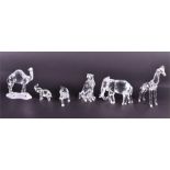 A collection of Swarovski African animals to include a camel, 12cm high, a giraffe, 14cm high, a