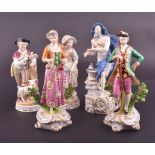 A collection of five 19th century Continental ceramic figurines to include a young huntsman and