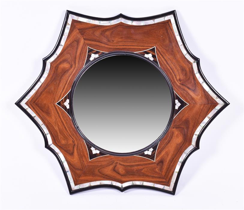 A Continental shaped mother-of-pearl wall mirror possible Portuguese, the central circular mirror