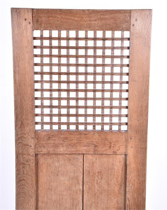 A pale oak Arts & Crafts dressing screen with lattice work panel. 149.5 cm high. - Image 2 of 5