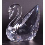 A Swarovski Giant crystal glass swan signed and dated 2001, in original fitted case, 16cm high, base