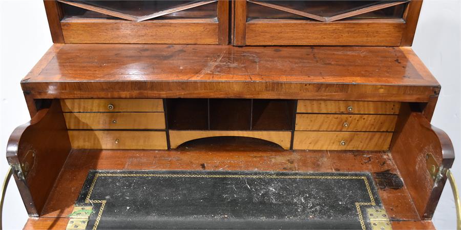 A 19th century mahogany secretaire bookcase with later added lighting the top with two astral and - Image 3 of 6