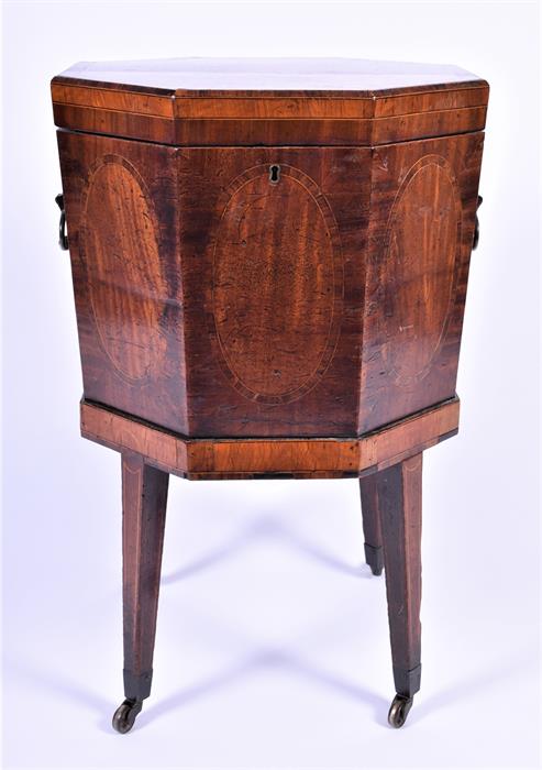 A fine George III octagonal wine cooler with cross-banded decoration, the tapering sides with oval - Image 10 of 14