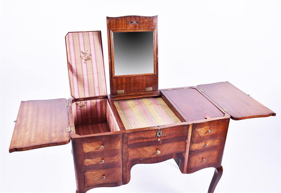 A late 19th century French kingwood dressing table the central flap opening to reveal a mirror, - Image 5 of 6