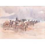 Drew (19th century) Irish Sandcarts to Kerry, watercolour depicting sandcarts in coastal scene,