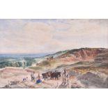 Sam Bough (1822-1878) Scottish cart horses on Leith Hill, Surrey, watercolour, signed to lower left,