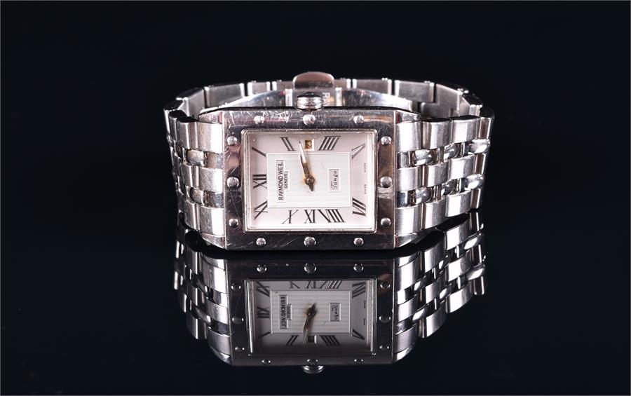 A Raymond Weil 'Tango' stainless steel wristwatch the rectangular white engine-turned dial with - Image 3 of 4